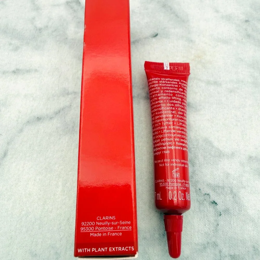 Clarins Beauty Gift Set-Red Pouch,Eye Cream,Face Cream,Cleanser&Mascara-5pc-NEW